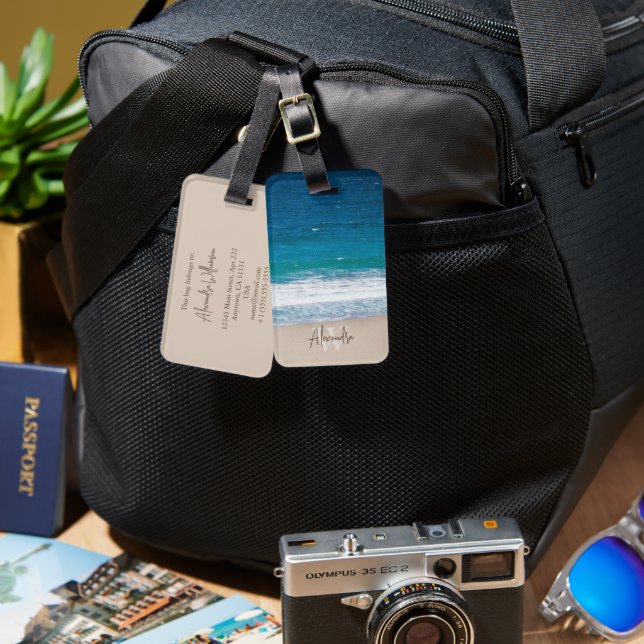 Personligen Tropiskt Vinkart strandhaltigt strandh Bagagebricka (Fram & Baksida)