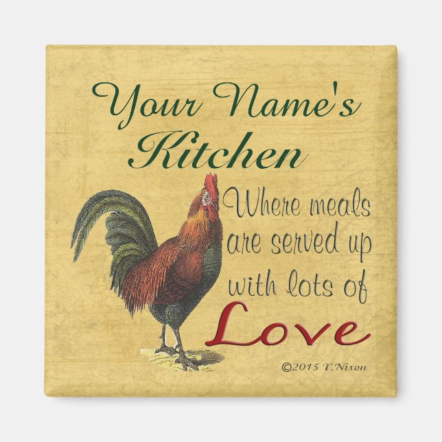 Personligen tupp Kitchen Magnet med ditt namn (Framsidan)
