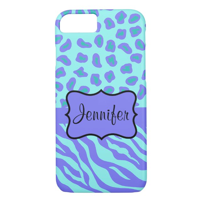 Personligen Turquise Lavender Zebra Leopard Namn Case-Mate iPhone Skal (Baksida)