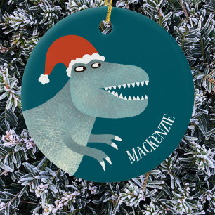 Personligen Tyrannosaurus Rex jul Santa Hat Julgransprydnad Keramik
