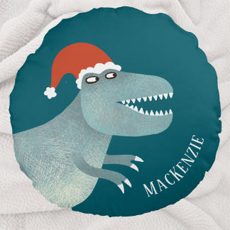 Personligen Tyrannosaurus Rex jul Santa Hat Rund Kudde