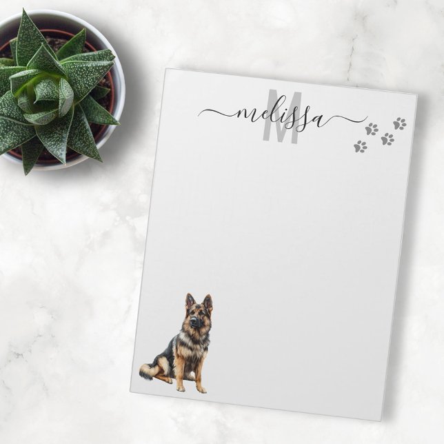 Personligen Tysk Shepherd Watercolor Monogram Anteckningsblock (Skapare uppladdad)