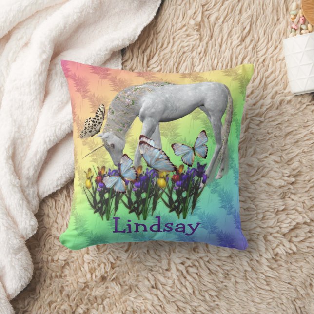 Personligen Unicorn and Butterflies Kudde (Filt)