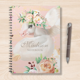 Personligen Unicorn för Blommigt med vattenfärg, C Anteckningsbok