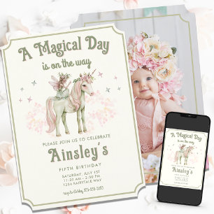 Personligen Unicorn och Fairy Birthday Inbjudningar