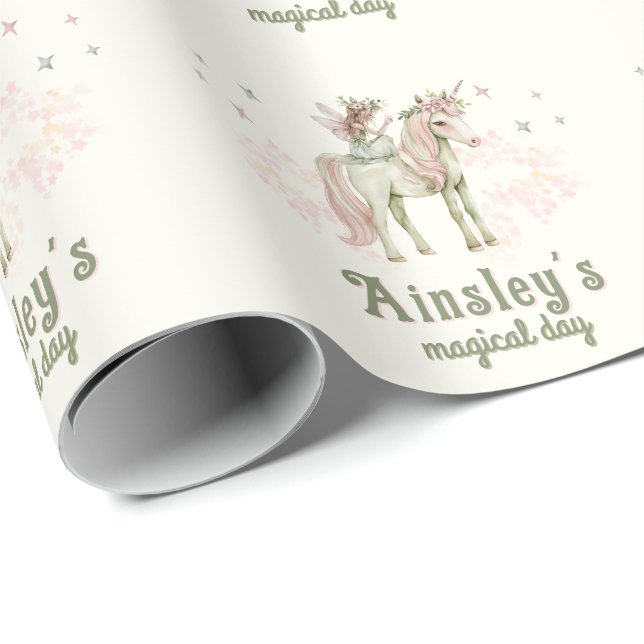 Personligen Unicorn och Fairy Birthday Presentpapper (Rullad Hörn)