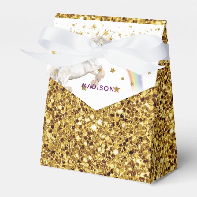 Personligen Unicorn Party Guld Glitter Presentaskar (Framsidan Sidan)