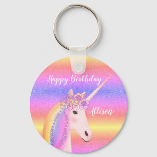 Personligen Unicorn Rainbow Glitter Nyckelring