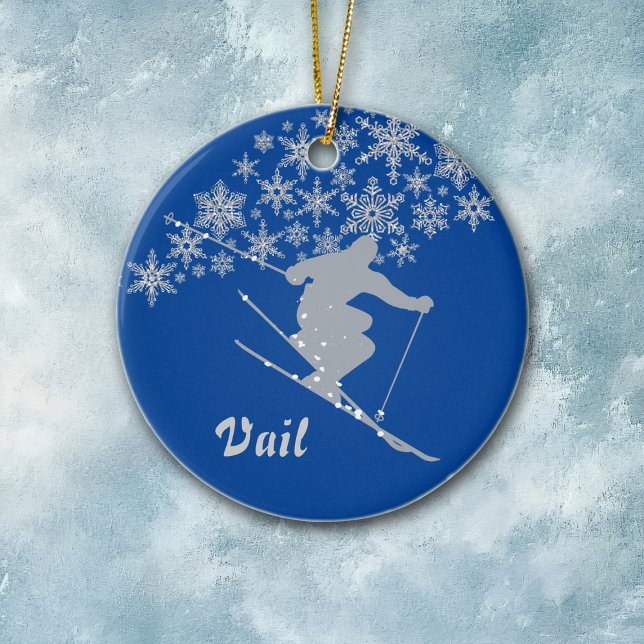 Personligen Vail Snowflake Skier Julgransprydnad Keramik (Skapare uppladdad)