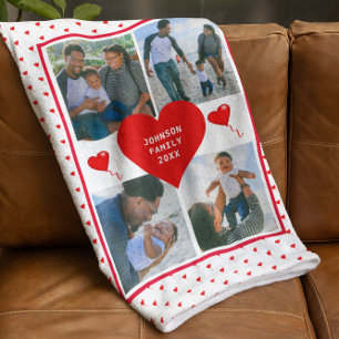 Personligen Valentine Heart i Photo Collage Family Fleecefilt