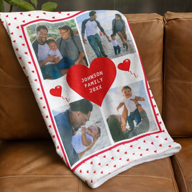 Personligen Valentine Heart i Photo Collage Family Fleecefilt (Photo Collage Family Personalized Valentine Heart Fleece Blanket)