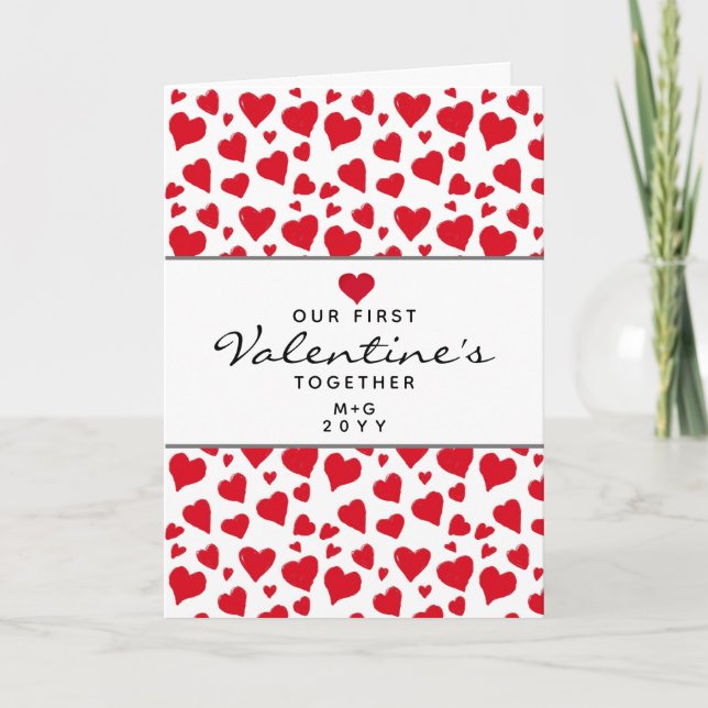 Personligen Valentines day Together Red Hearts Helgkort (Framsida)