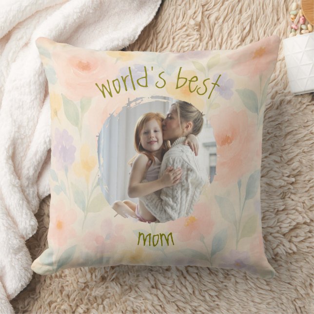 Personligen "Världens bästa Mamma" Blommigt Pillow Kudde (Filt)