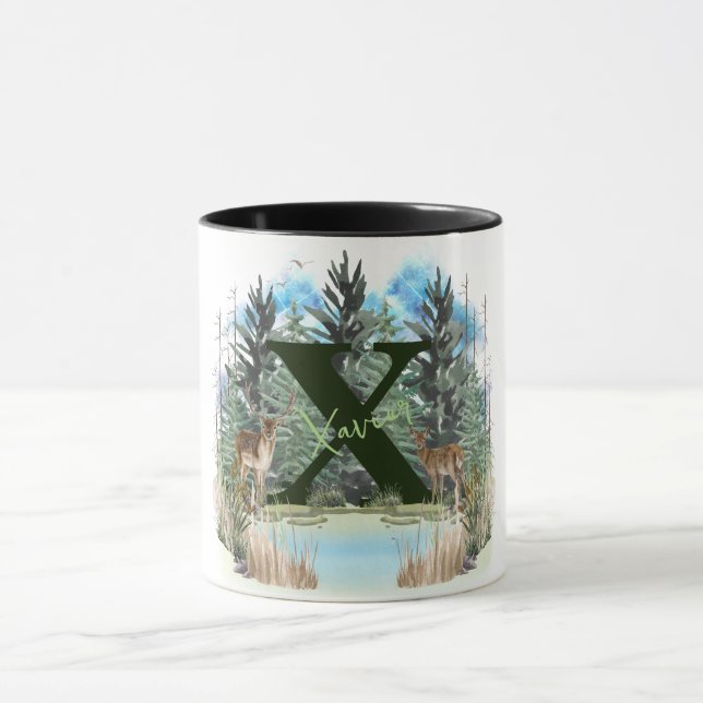 Personligen Vattenfärg Hjort Monogram Brev X Mugg (Center)