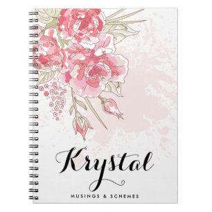 Personligen Vattenfärg Pastel Rosa Peonies Anteckningsbok Med Spiral