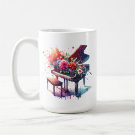 Personligen Vattenfärg Piano och Flowers Kaffemugg