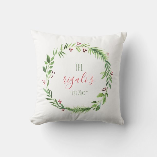 Personligen Vattenfärg Röd och Grönt Jul  Kudde (Framsida)