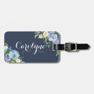 Personligen Vattenfärgsblå Hydrangeas & Peonies Bagagebricka