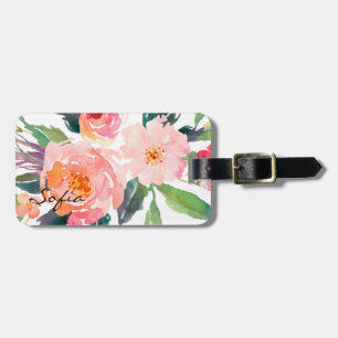 Personligen Vattenfärgsblommor Rosa Flowers Bagagebricka
