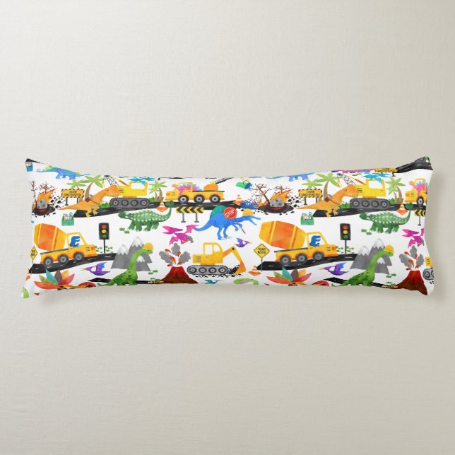 Personligen Vattenfärgsdsinosaur Construction Kids Kroppskudde (Framsidan)