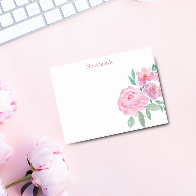 Personligen VattenfärgsPeonies Post-it Block (Brighten daily tasks with Watercolor Peonies Personalized Post-it Notes.)