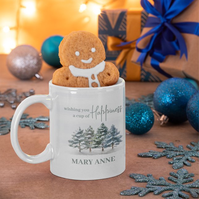 Personligen Vattenfärgsskog, Elegant Kaffemugg (Watercolor winter woodland personalized mug.)