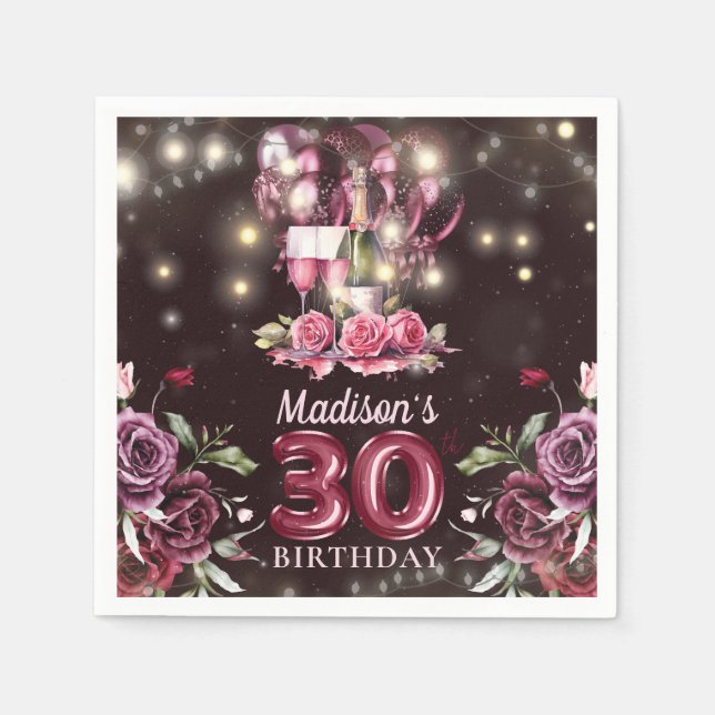 Personligen vin och ballonger 30års födelsedag pappersservett (Framsidan)