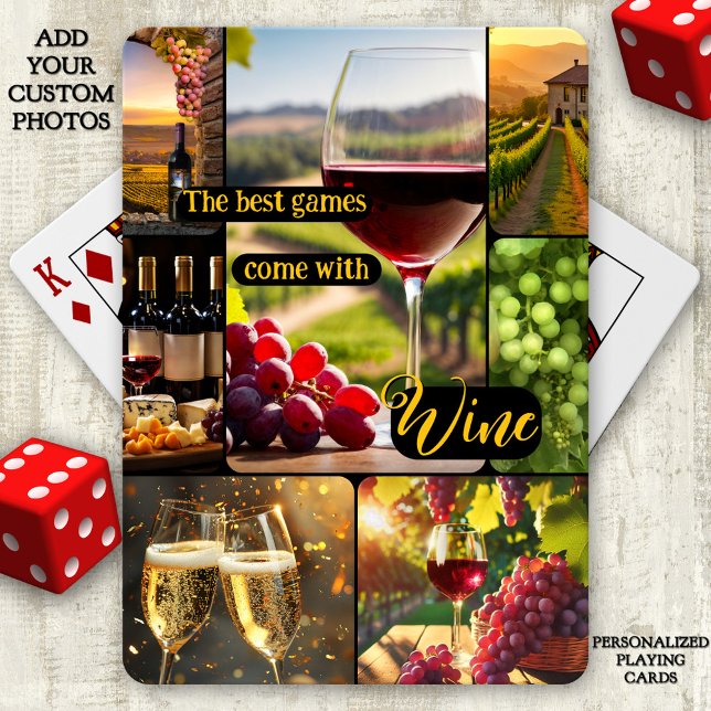 Personligen vin ThLED Photo Collage Casinokort (Playing cards featuring a photo collage with a wine theme)