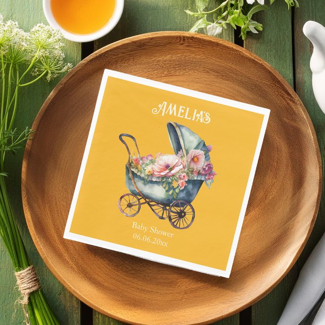 Personligen vintage Pram Baby Shower Pappersservett (Skapare uppladdad)