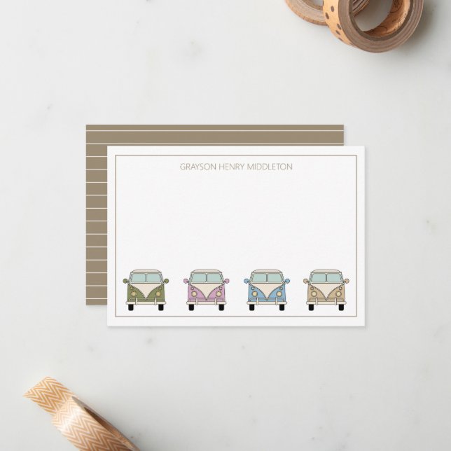 Personligen vintage Retro Camper Vans Anteckningskort (Fram/Back In Situ)