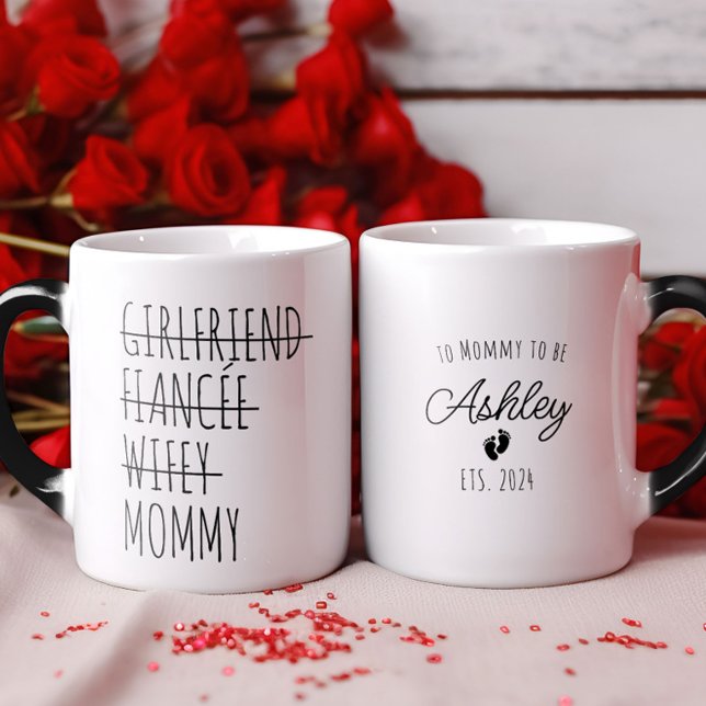 Personligen Visa flickvän till Mamma Gravid Magisk Mugg (Girlfriend to Mommy Pregnancy Reveal Personalized Magic Mug)