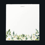 Personligen Vit Vår blommor Anteckningsblock<br><div class="desc">Anteckningsblocket Vit Vår blommor Personlig | Ett elegant och visstiskt anteckningsblock med vita blommor och blad. Det här blir en feminininisk perfekt för ditt kontor.</div>