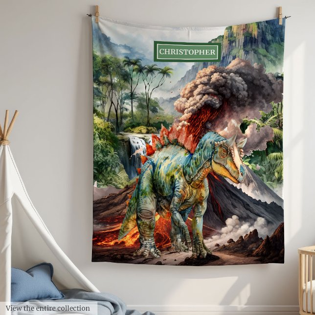 Personligen Watercolor Dinosaur Birthday Blanket Fleecefilt (Watercolor Dinosaur Birthday Blanket Personalized Boys)