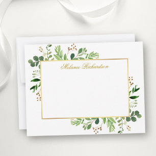 Personligen Watercolor Eucalyptus Greenery Guld Anteckningskort