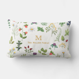 Personligen Watercolor Garden Family Monogram Lumbarkudde