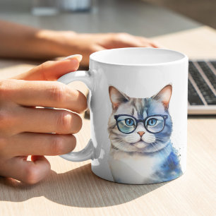 Personligen Watercolor Grått Tabby katt Kaffemugg