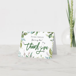 Personligen Watercolor Greenery Nurses Läkare Tack Kort