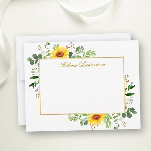 Personligen Watercolor Greenery Sunwers Guld Anteckningskort