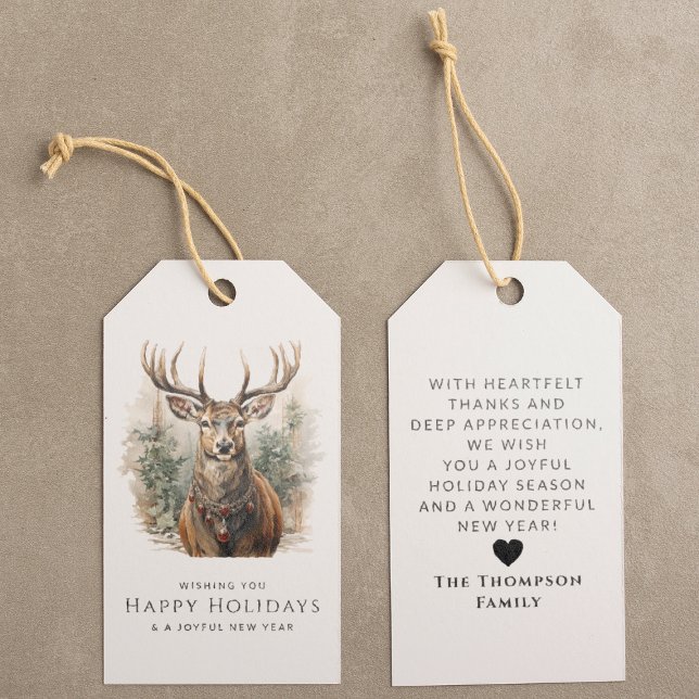 Personligen Watercolor Hjort Reindeer jul Presentetikett (Skapare uppladdad)