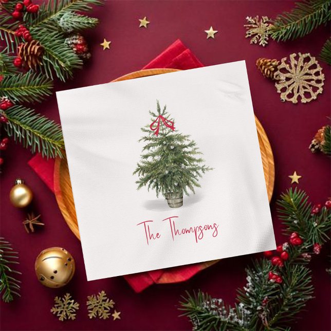 Personligen Watercolor Julgran Pappersservett (Christmas tree watercolor personalized napkin,)