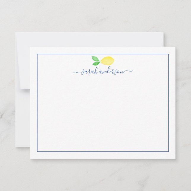 Personligen Watercolor Lemon Blue Gräns Anteckningskort (Framsida)