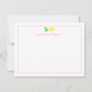 Personligen Watercolor Lemon Rosa Gräns Anteckningskort