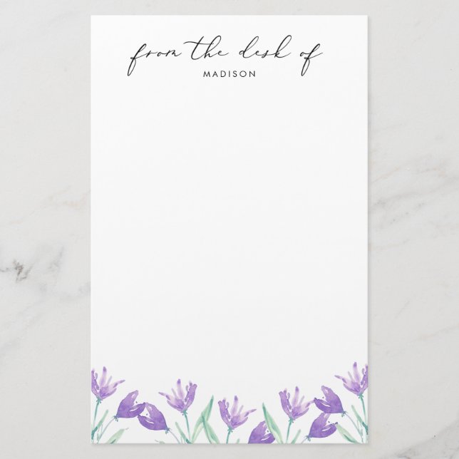 Personligen Watercolor Lilac Flowers Brevpapper (Framsida)