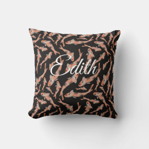 Personligen Watercolor Orange Koi Fish Black Kudde