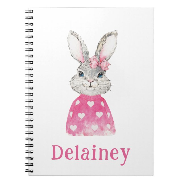 Personligen Watercolor Preppy Bunny Anteckningsbok (Framsidan)