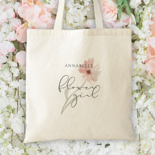 Personligen Watercolor Rosa Flower Girl Tygkasse