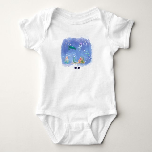 Personligen Watercolor Sea Life T Shirt (Framsida)