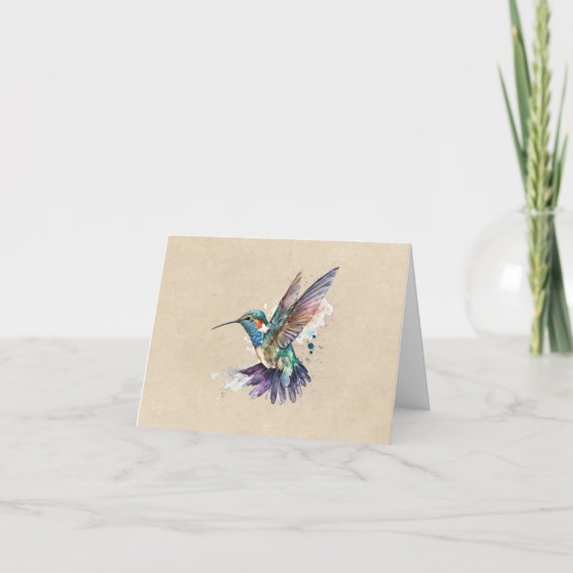 Personligen Watercolor, vacker Hummingbird Anteckningskort (Framsida)