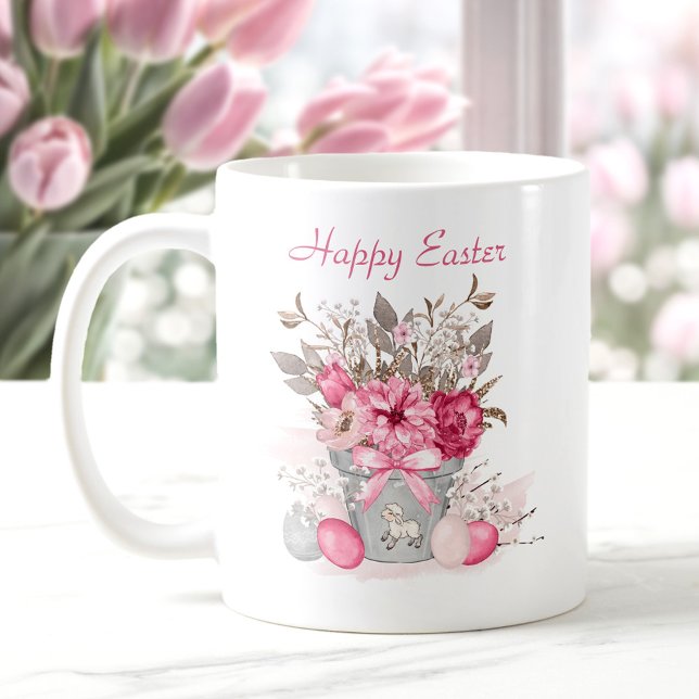 Personligen Watercolor Vår blommor Påskägg Kaffemugg (Watercolor Spring flowers Easter eggs Personalized Coffee Mug)