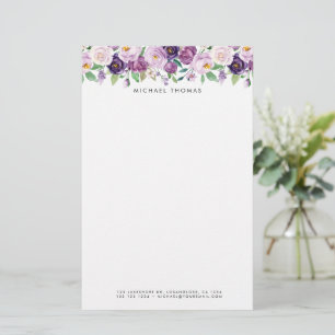 Personligen Watercolor Violet Lila blommor Brevpapper